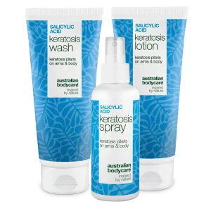 Paket mot Keratosis Pilaris – Jämnar ut knottrig hud — Paket mot Keratosis Pilaris gör torr och knottrig hud mjuk och slät. Perfekt för jordgubbshud och gåshud på armar, lår och kropp.